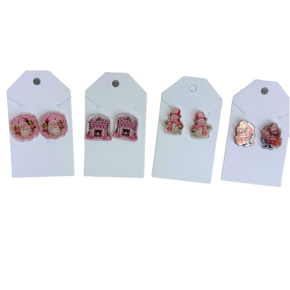 Set of 4 Pink NEW Christmas Holiday Stud Acrylic Handmade Earrings - Picture 1 of 8